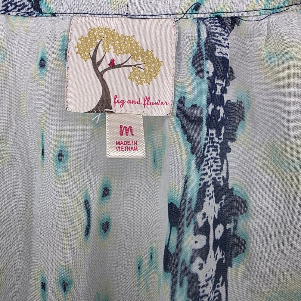 Fig and Flower Blue Green Tie Dye Floral Lace Trim Peasant Blouse Top Medium - Picture 3 of 6